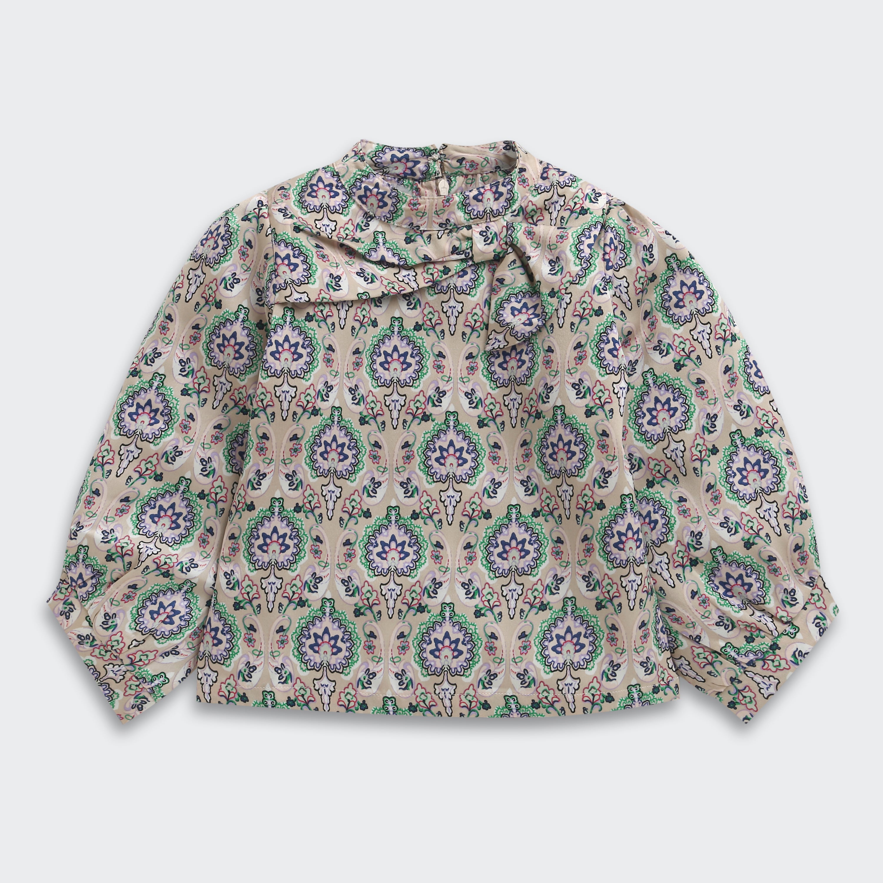 Fawn Floral Printed High-Neck Bow Top TG6082