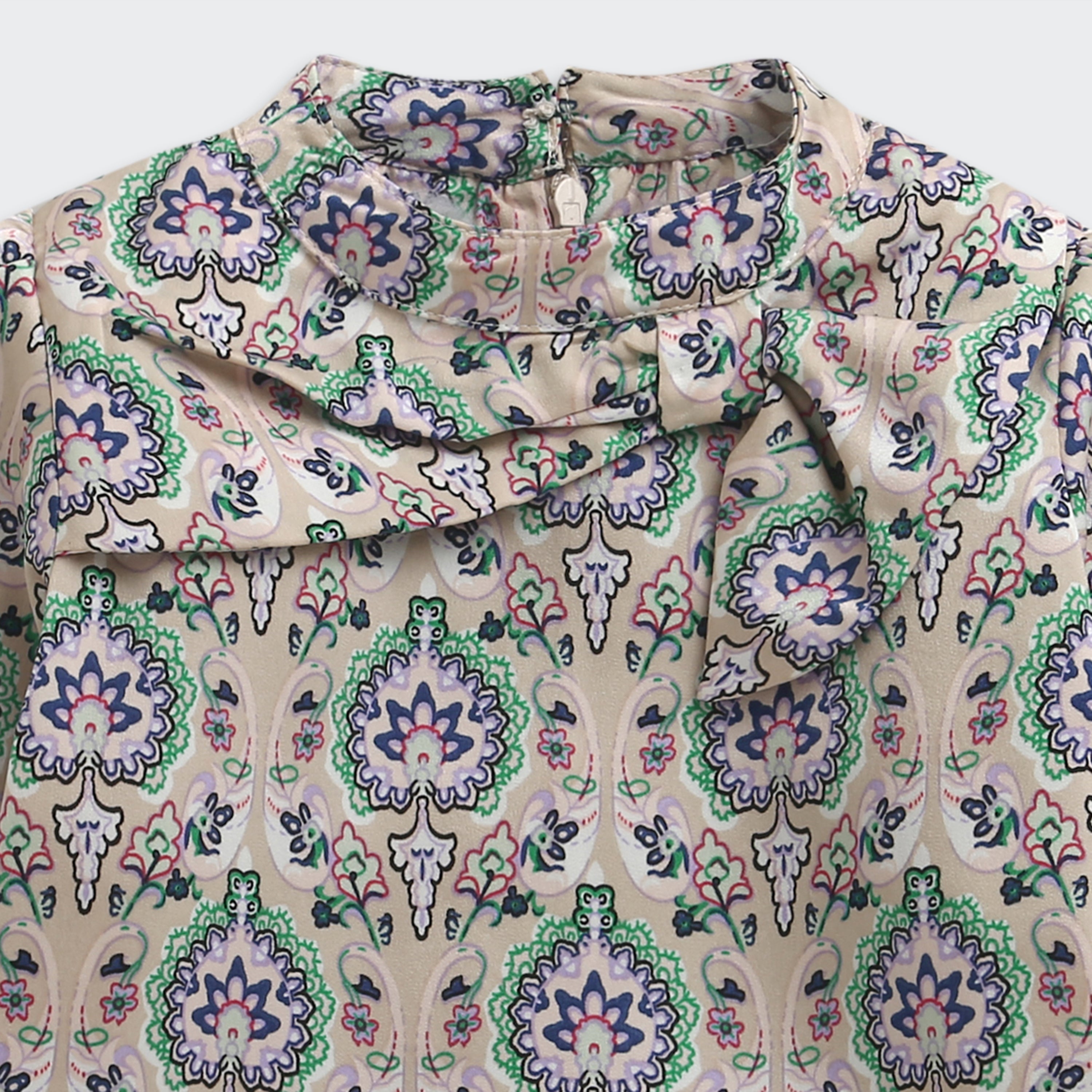 Fawn Floral Printed High-Neck Bow Top TG6082