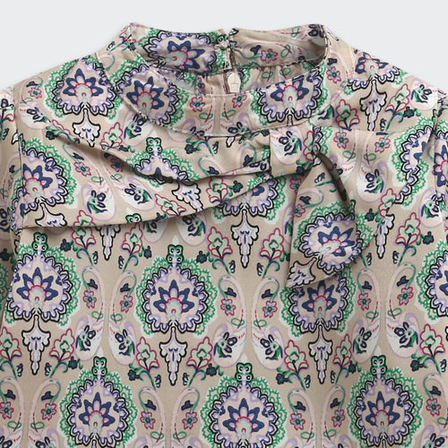Fawn Floral Printed High-Neck Bow Top TG6082