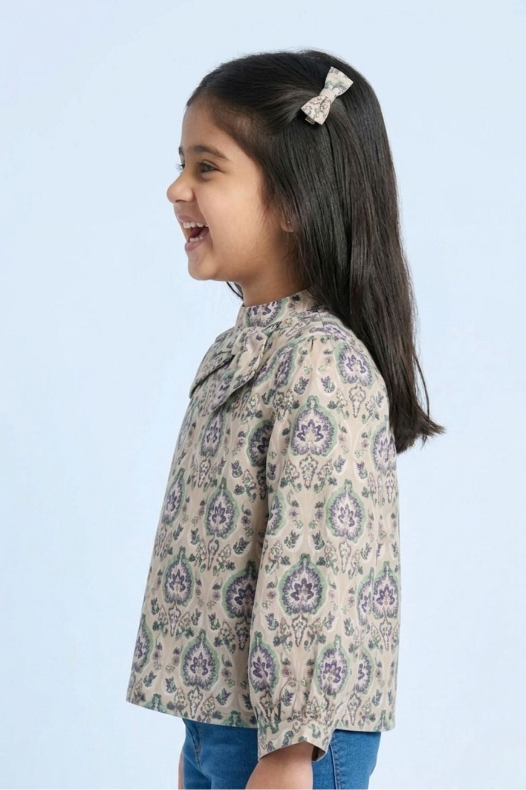 Fawn Floral Printed High-Neck Bow Top TG6082