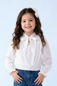 Elegant White Tie-Neck Top TG6093