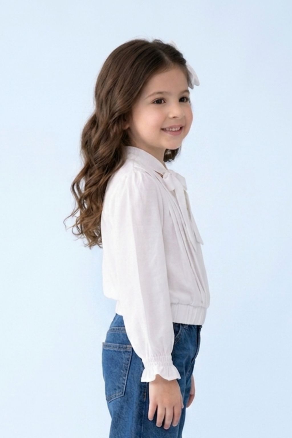 Elegant White Tie-Neck Top TG6093