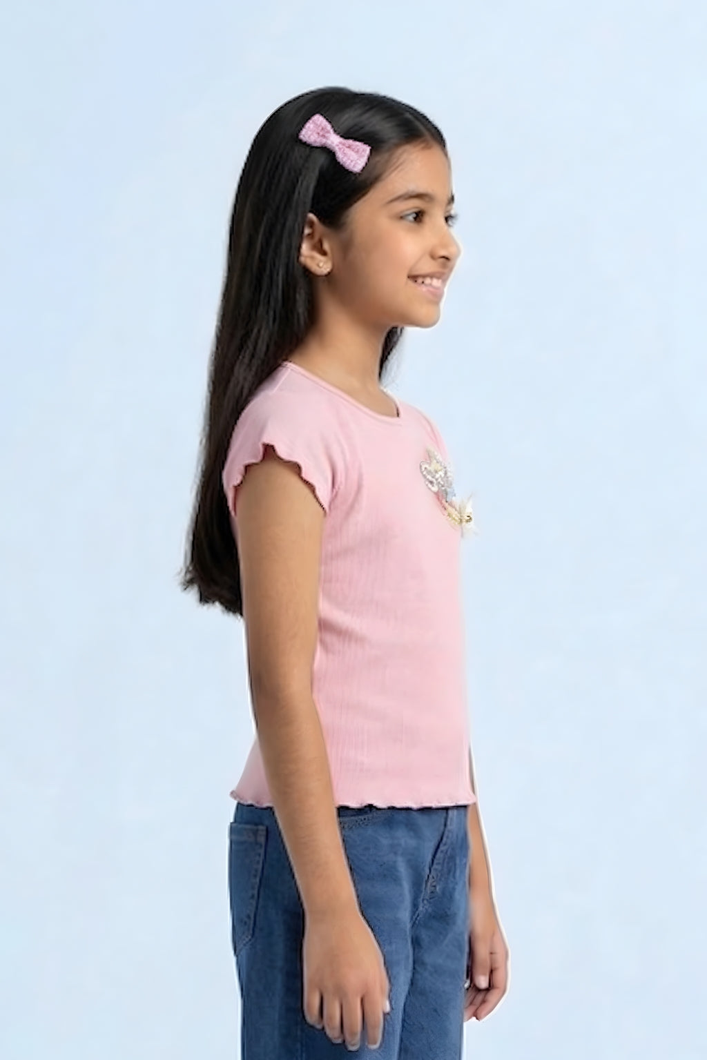 Blush Ribbed Flutter Sleeve Tee TG6133