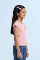 Blush Ribbed Flutter Sleeve Tee TG6133