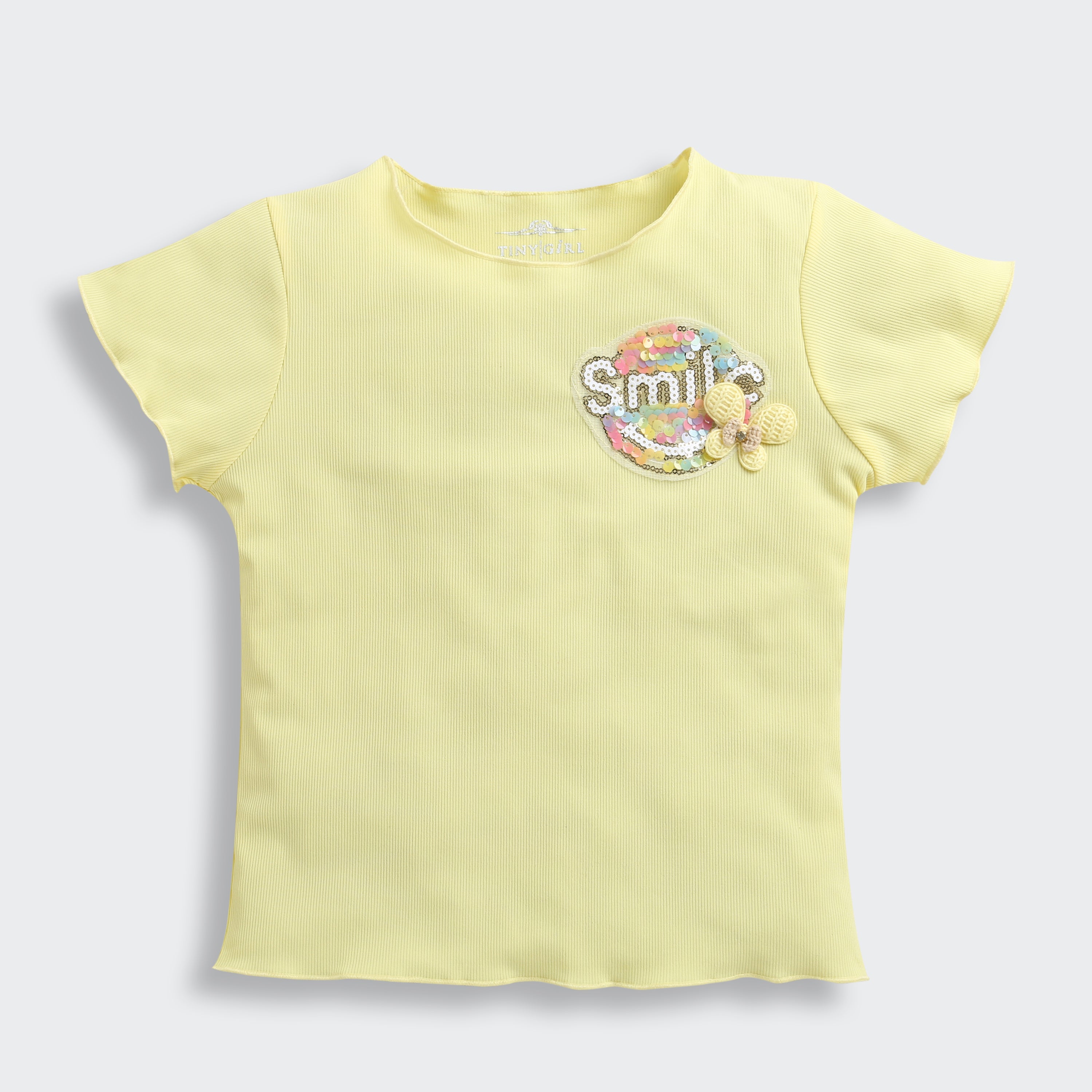 Yellow Ribbed Smile Patch Top TG6133