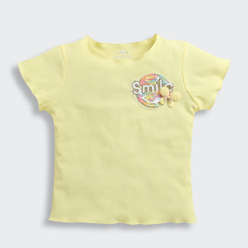 Yellow Ribbed Smile Patch Top TG6133