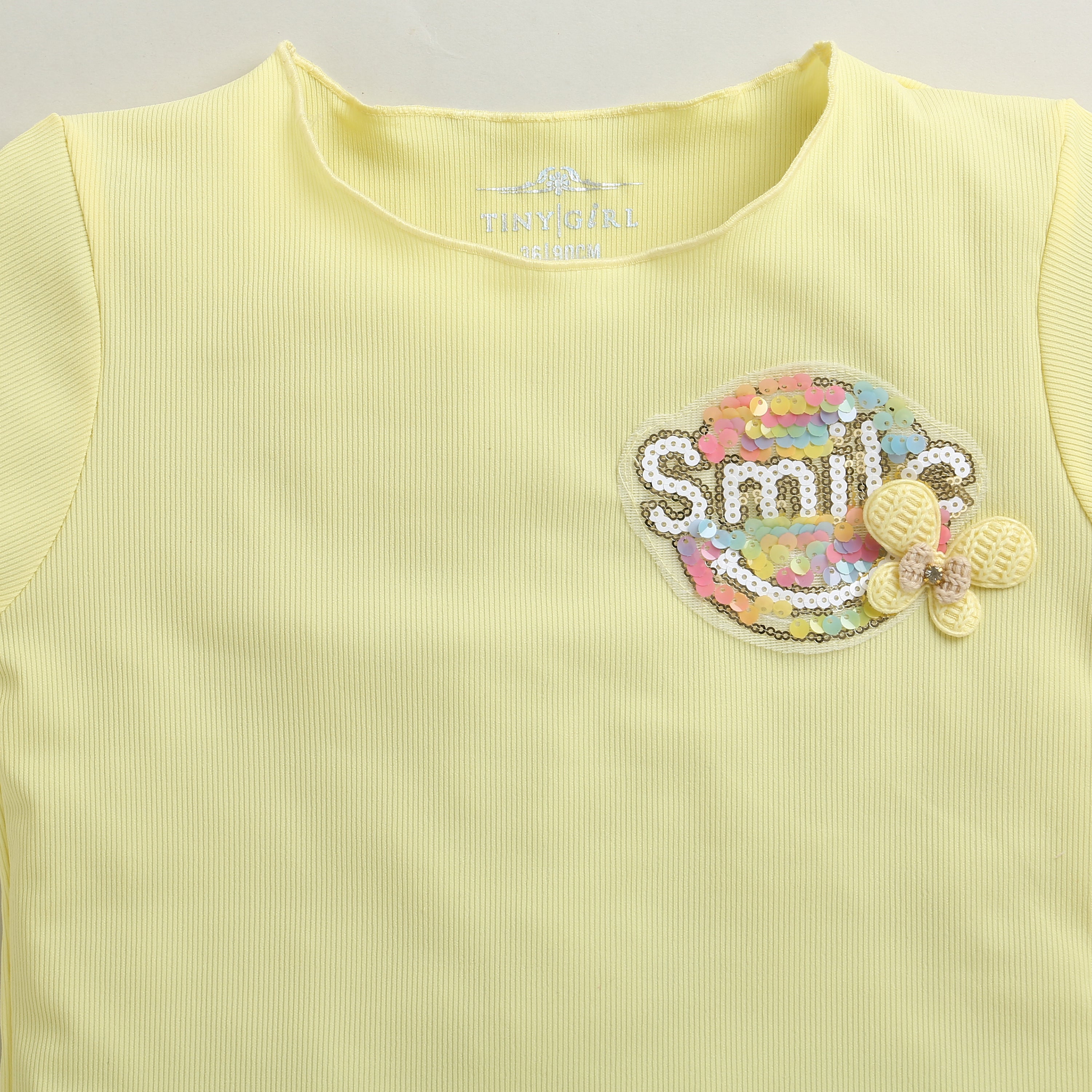 Yellow Ribbed Smile Patch Top TG6133