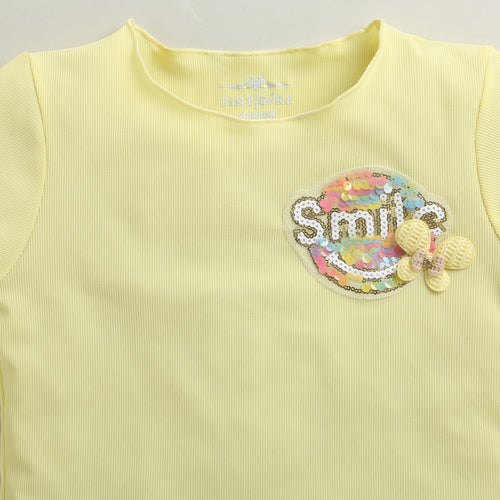 Yellow Ribbed Smile Patch Top TG6133