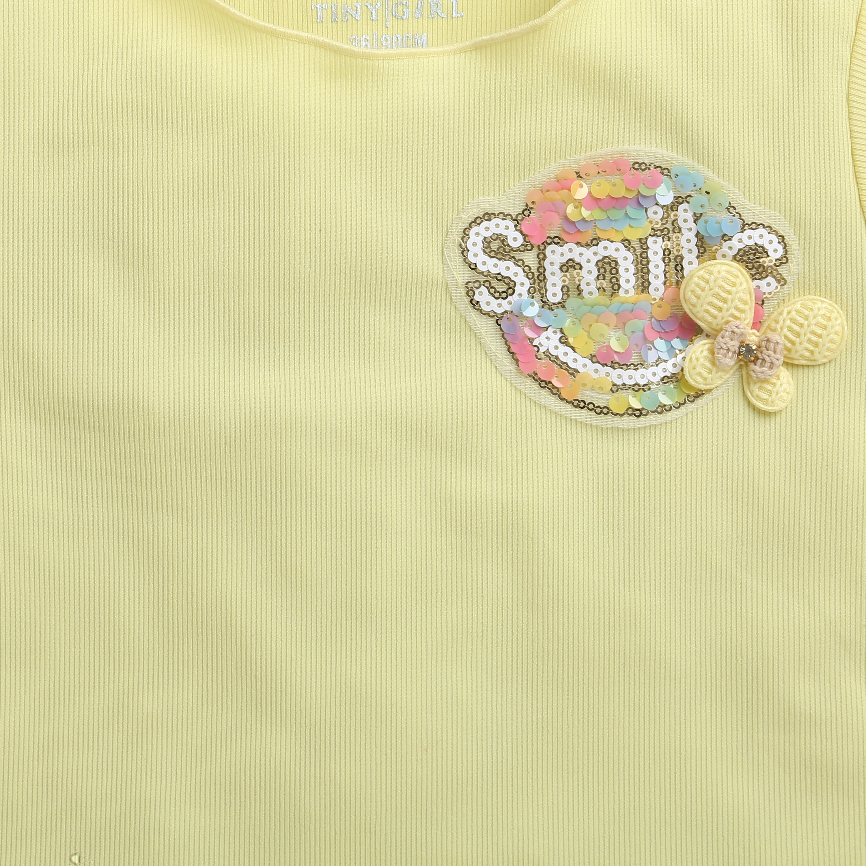Yellow Ribbed Smile Patch Top TG6133