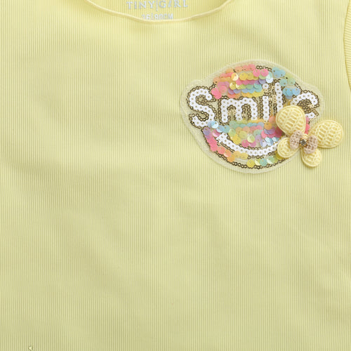 Yellow Ribbed Smile Patch Top TG6133