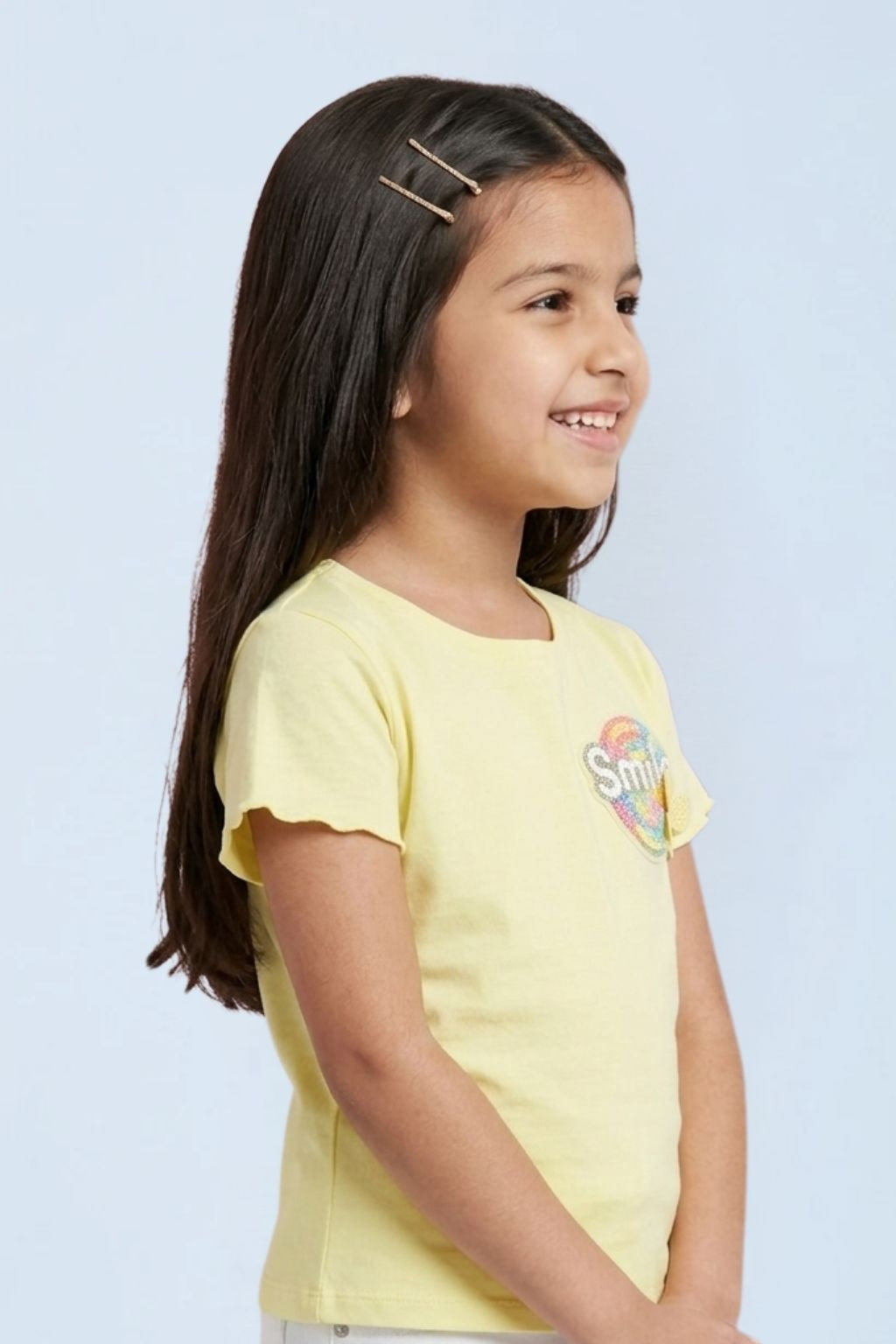 Yellow Ribbed Smile Patch Top TG6133