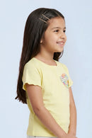 Yellow Ribbed Smile Patch Top TG6133