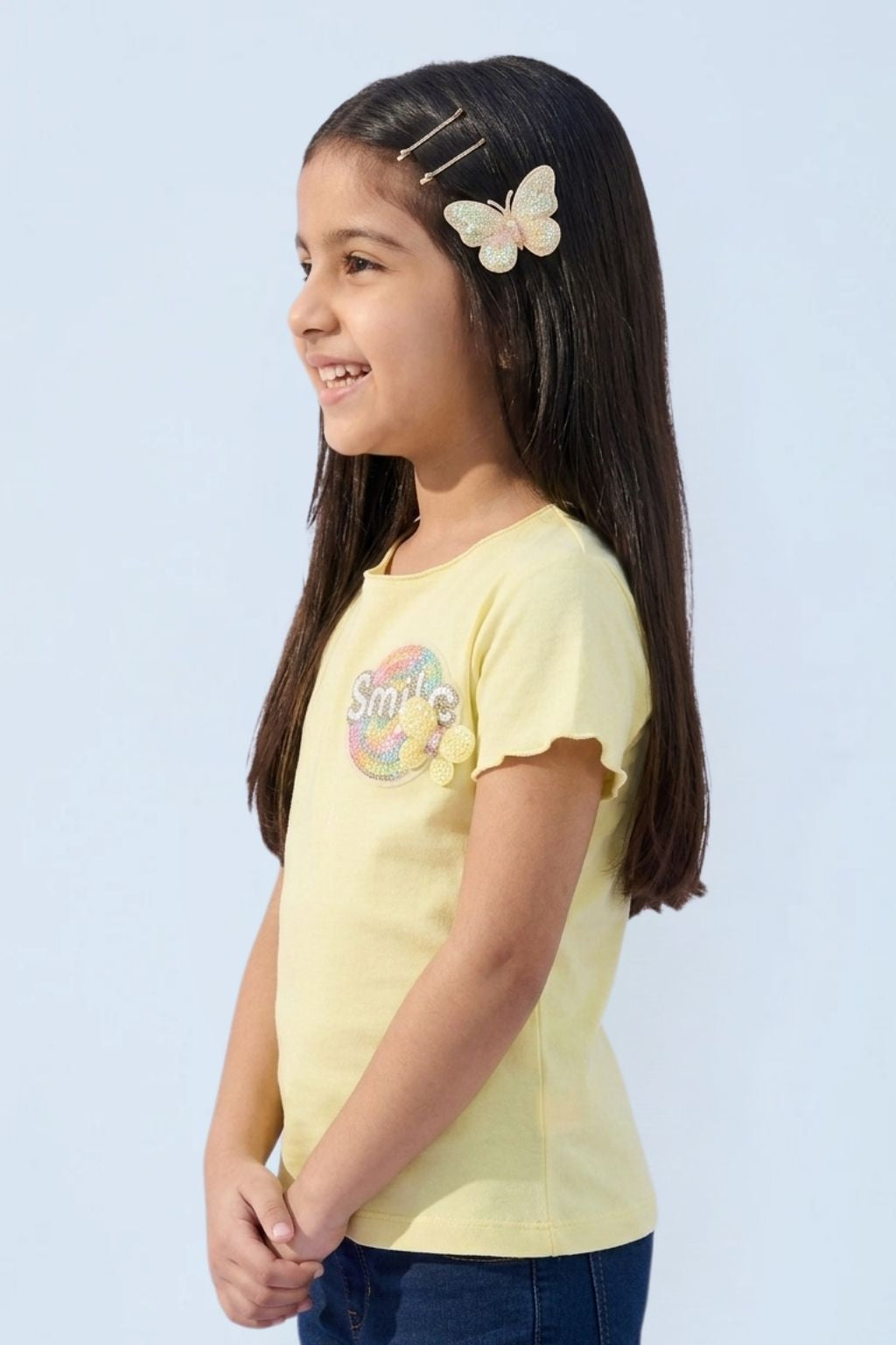 Yellow Ribbed Smile Patch Top TG6133
