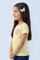 Yellow Ribbed Smile Patch Top TG6133