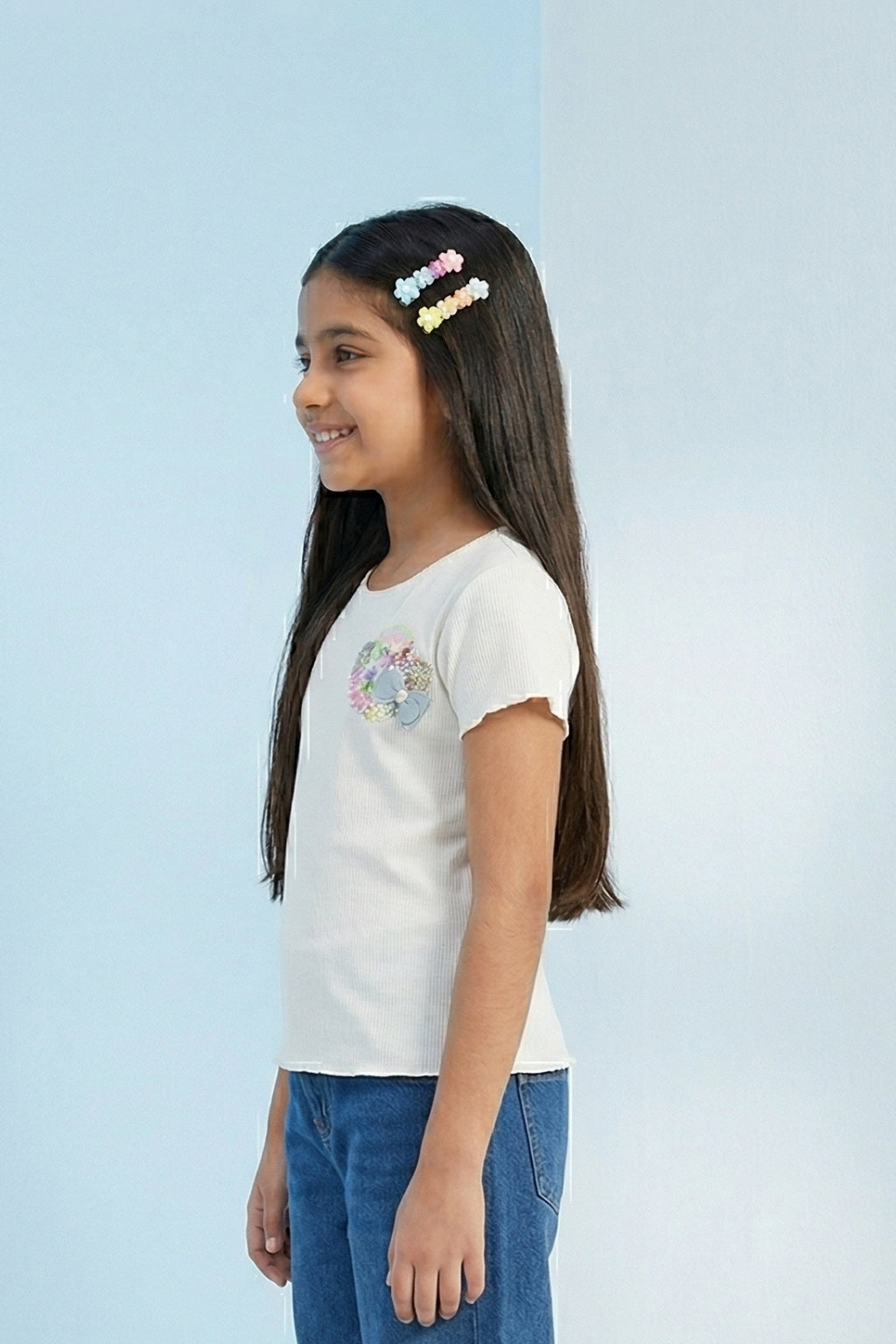 Ivory Ribbed Flutter Sleeve Tee TG6133