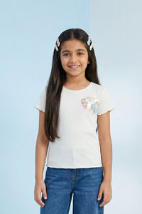 Ivory Ribbed Flutter Sleeve Tee TG6133