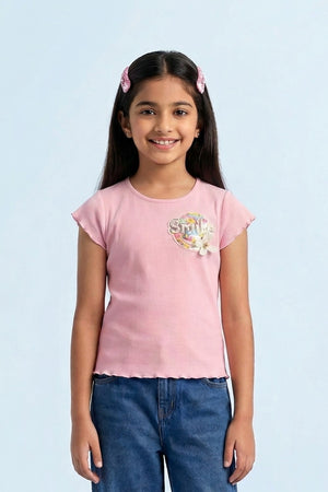 Blush Ribbed Flutter Sleeve Tee TG6133