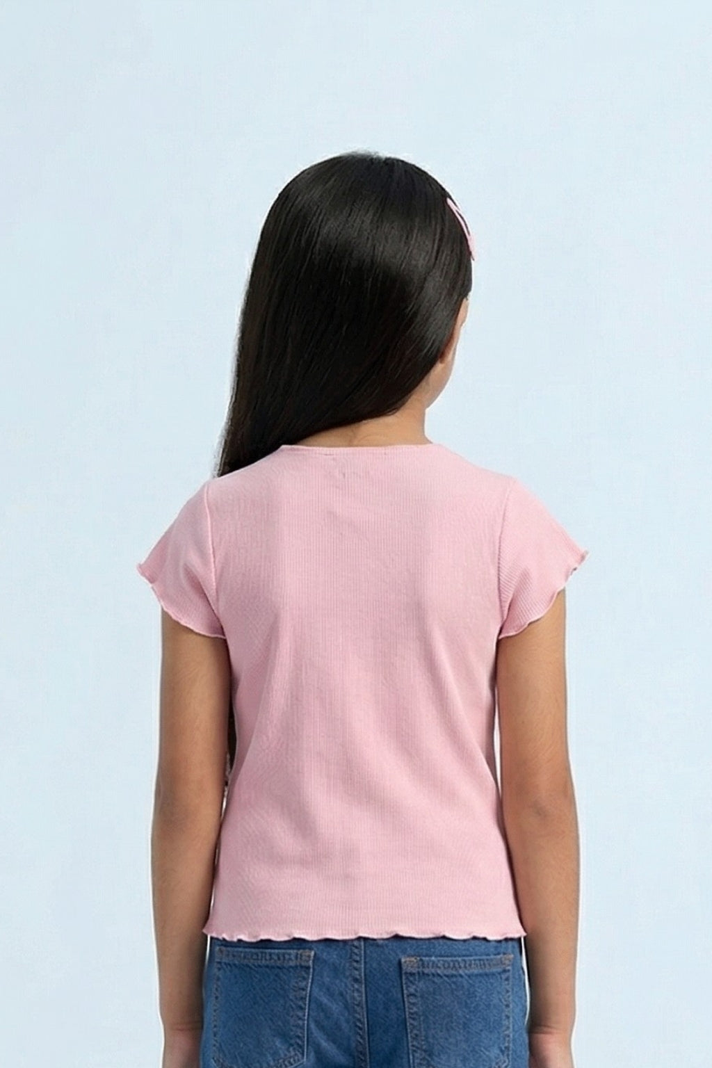 Blush Ribbed Flutter Sleeve Tee TG6133