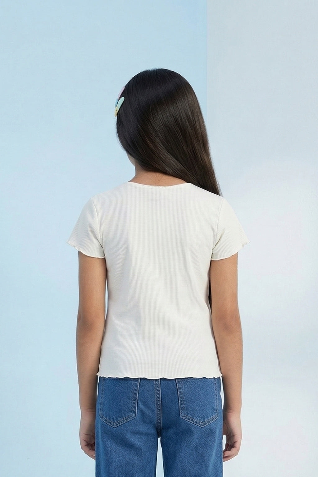 Ivory Ribbed Flutter Sleeve Tee TG6133