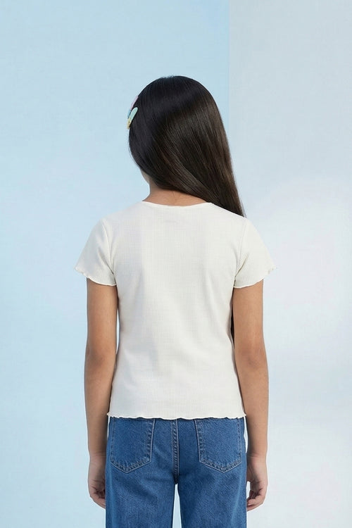 Ivory Ribbed Flutter Sleeve Tee TG6133