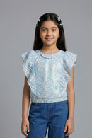 Powder Blue Shimmer Ruffle Top TG6135