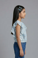 Powder Blue Shimmer Ruffle Top TG6135