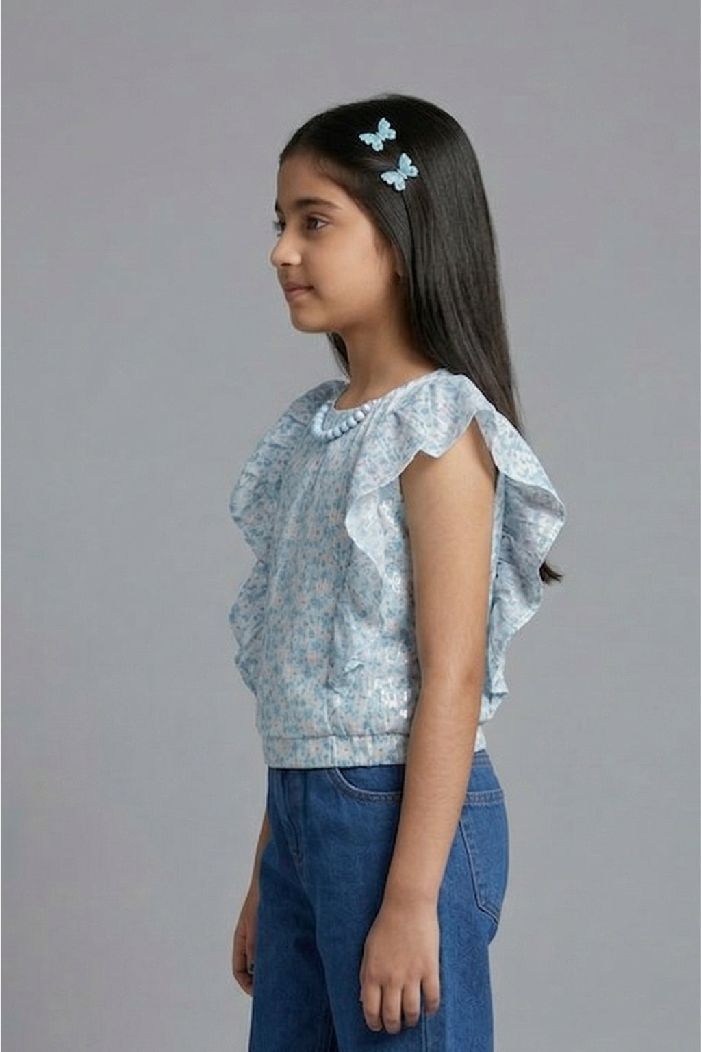 Powder Blue Shimmer Ruffle Top TG6135