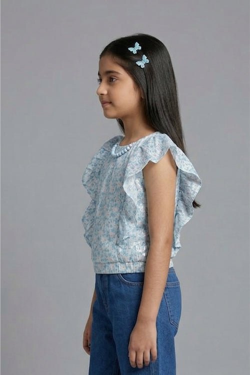 Powder Blue Shimmer Ruffle Top TG6135