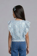 Powder Blue Shimmer Ruffle Top TG6135