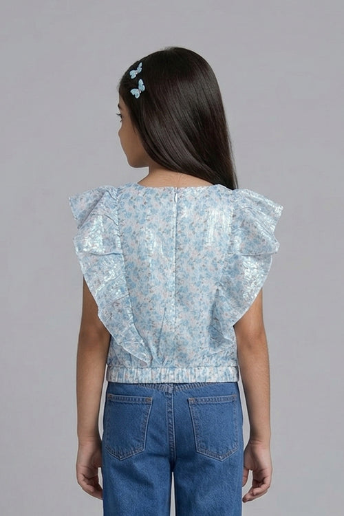Powder Blue Shimmer Ruffle Top TG6135