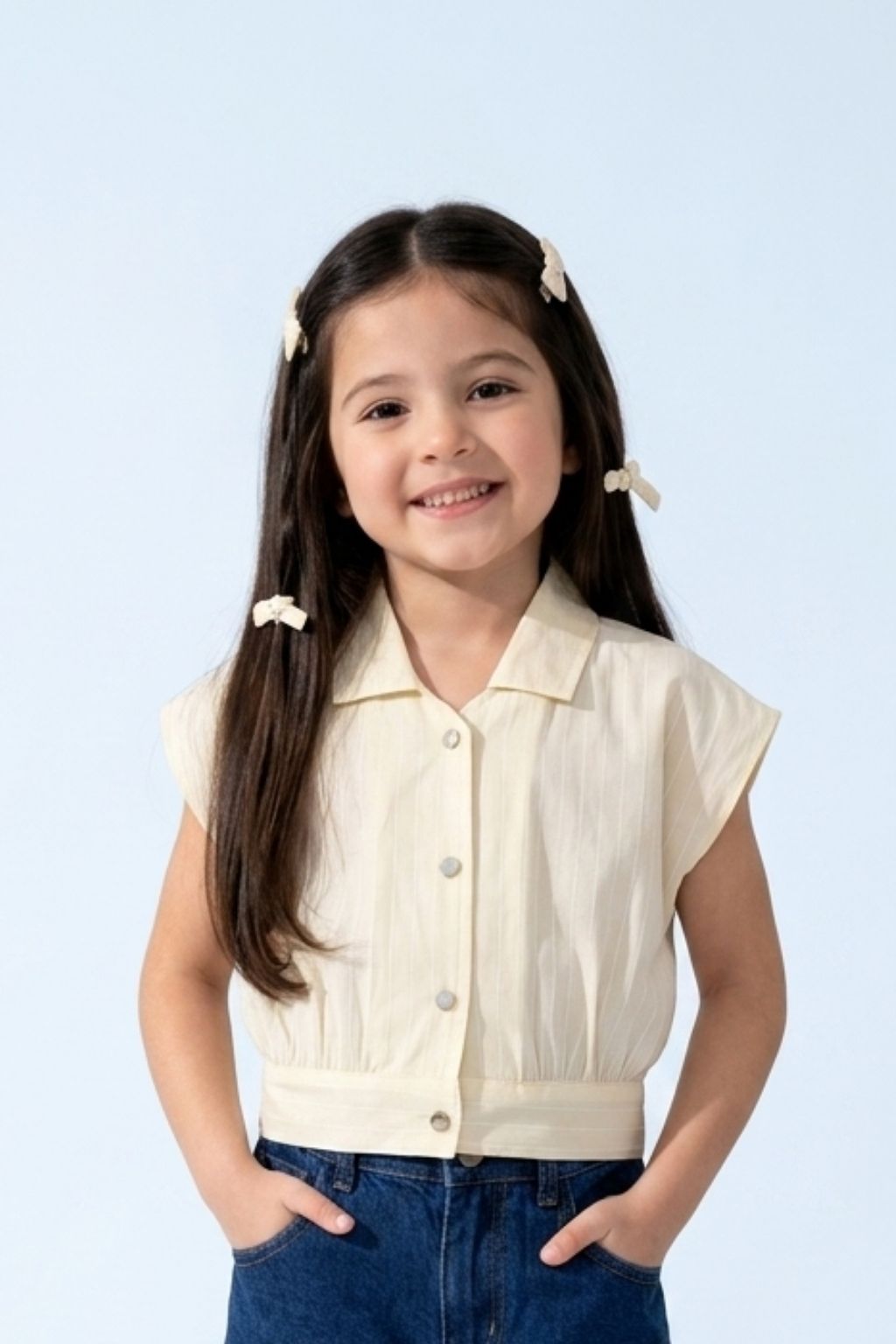 Sleeveless Light Yellow Collared Top TG6136