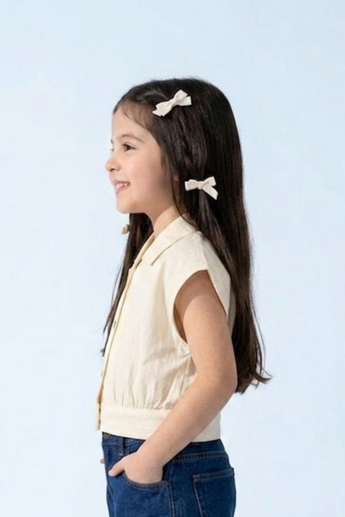 Sleeveless Light Yellow Collared Top TG6136