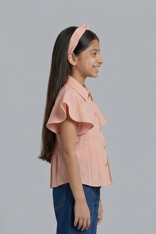 Peach Pleated Flutter Sleeve Shirt TG6142
