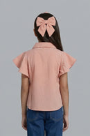 Peach Pleated Flutter Sleeve Shirt TG6142