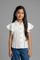 Ivory Flutter Sleeve Pleated Top TG6142