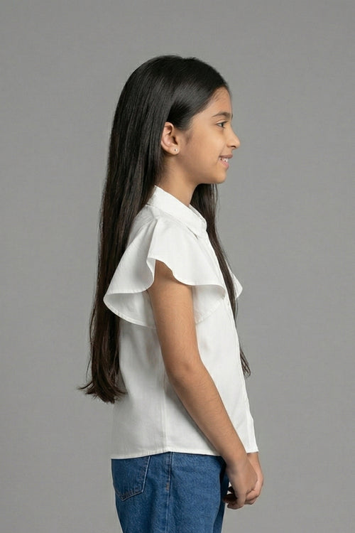 Ivory Flutter Sleeve Pleated Top TG6142