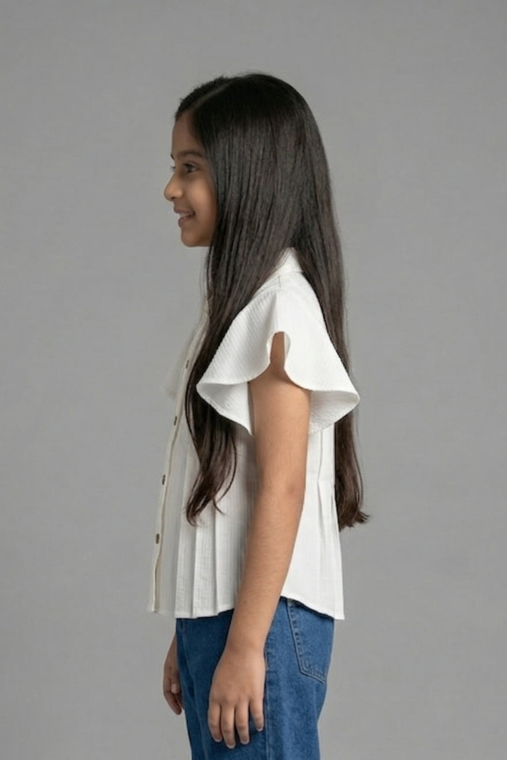 Ivory Flutter Sleeve Pleated Top TG6142