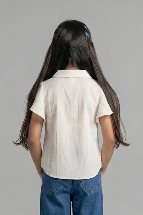 Ivory Flutter Sleeve Pleated Top TG6142
