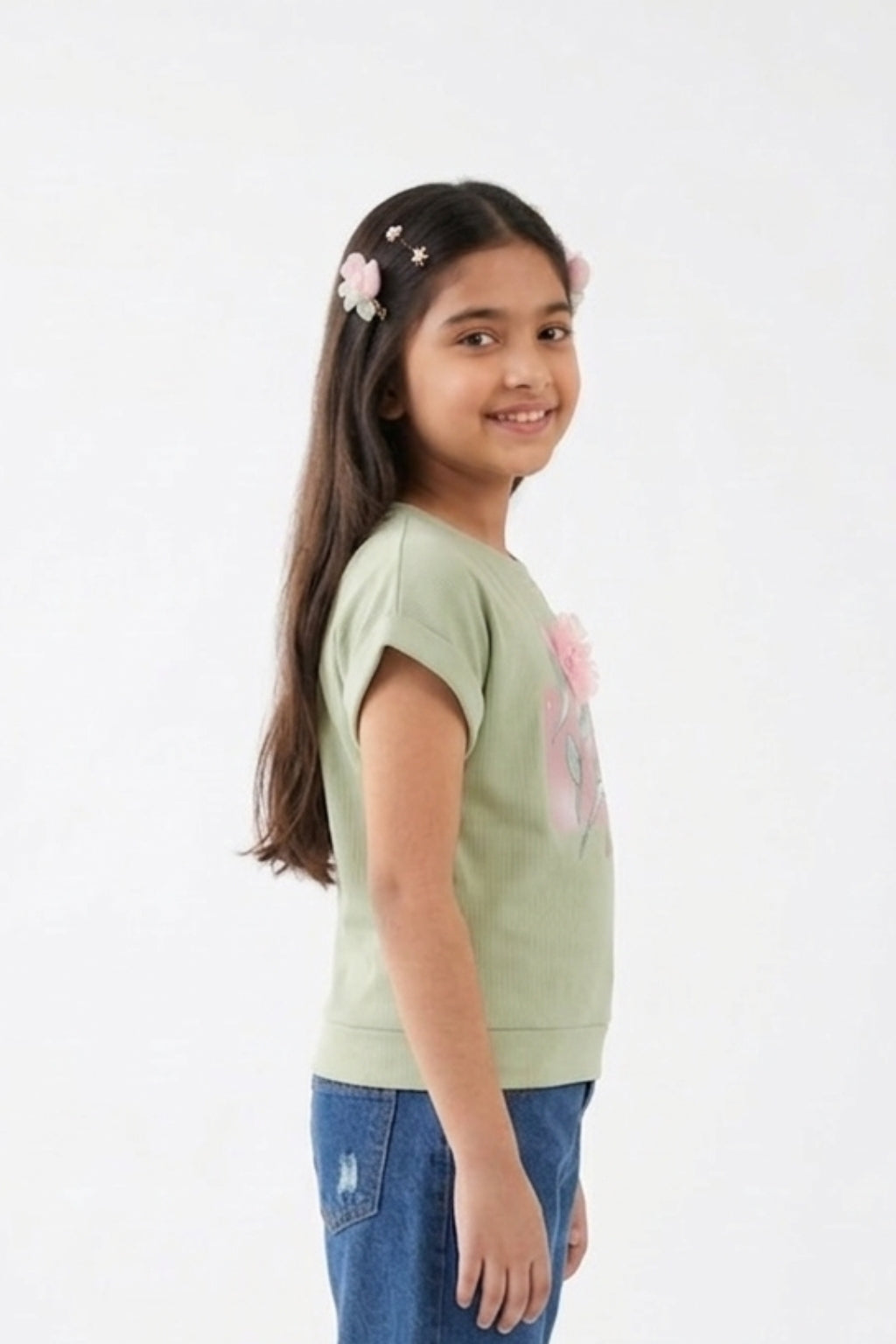 Pista Green Floral Print Top TG6168