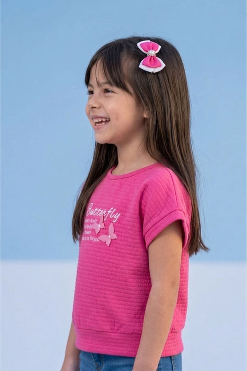 Hot Pink Butterfly Textured Top TG6171