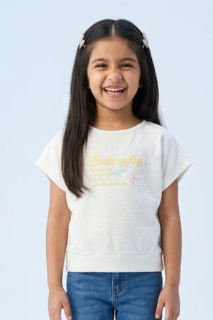 White Butterfly Textured Oversized Top TG6171