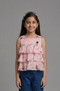 Blush Marble Tiered Ruffle Top TG6185
