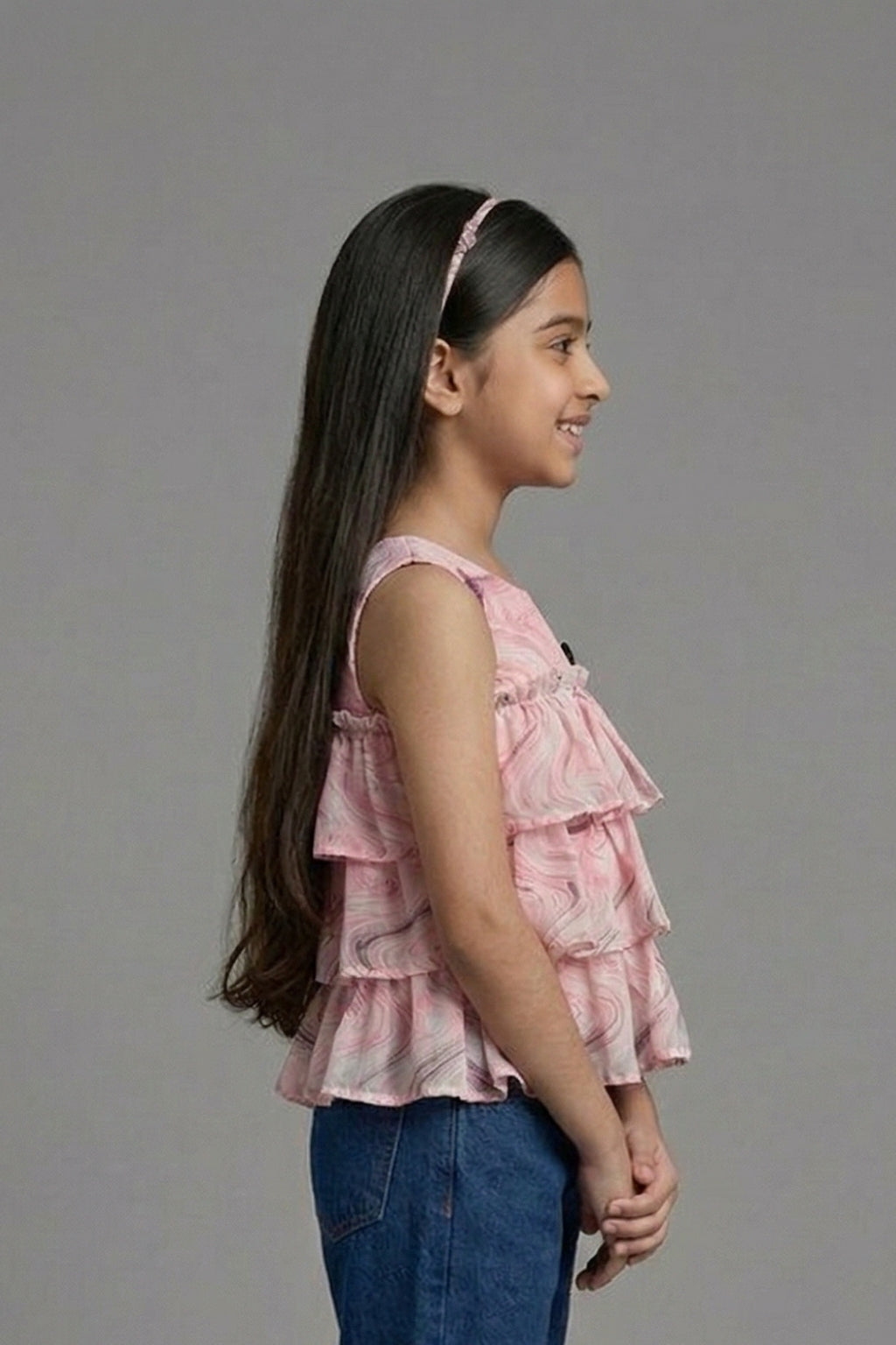 Blush Marble Tiered Ruffle Top TG6185