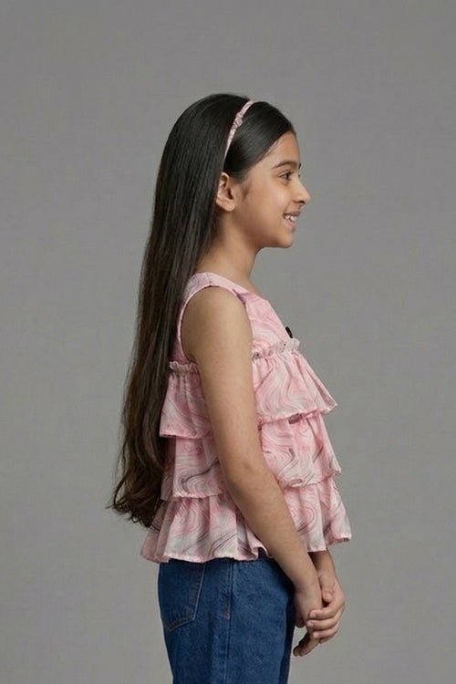 Blush Marble Tiered Ruffle Top TG6185