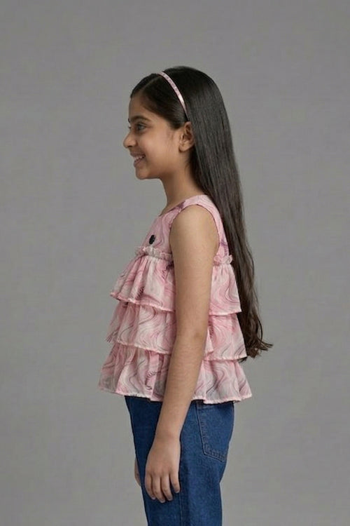 Blush Marble Tiered Ruffle Top TG6185