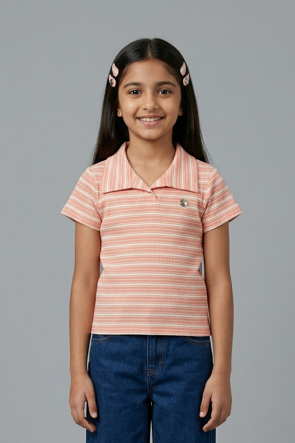 Peach Breeze Striped Polo Top TG6187