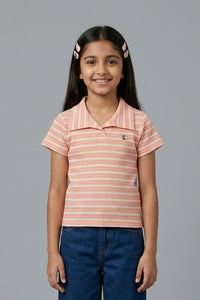 Peach Breeze Striped Polo Top TG6187