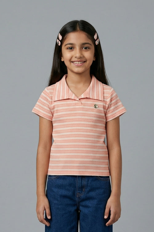 Peach Breeze Striped Polo Top TG6187