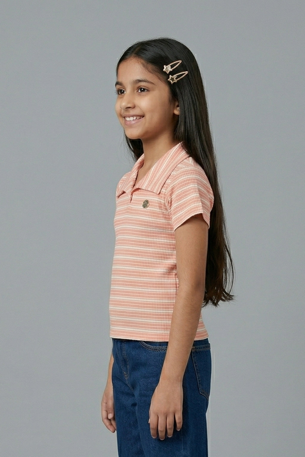 Peach Breeze Striped Polo Top TG6187