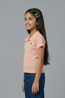Peach Breeze Striped Polo Top TG6187